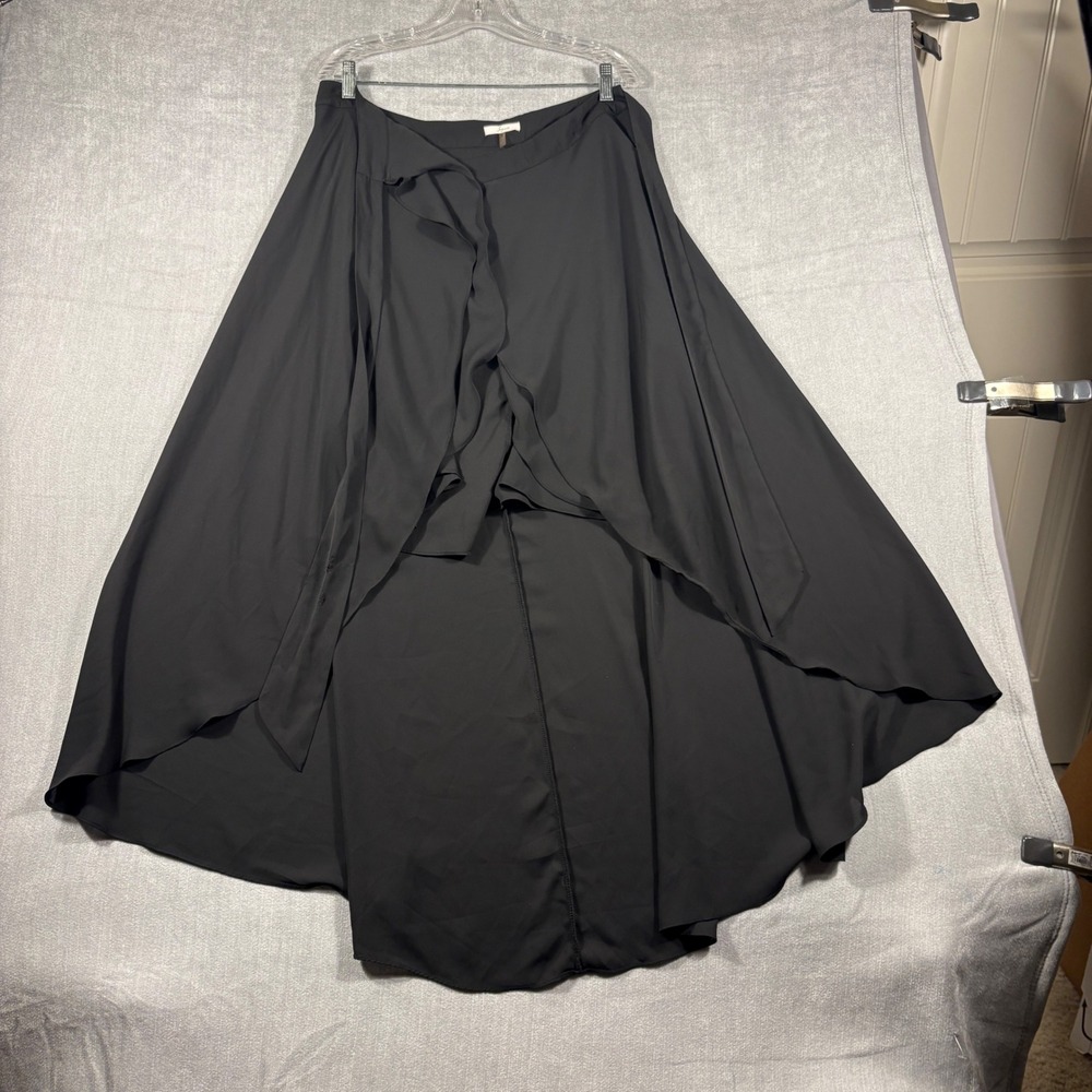 Soprano Black High-Low Maxi Skirt Ruffle Wrap Front Small